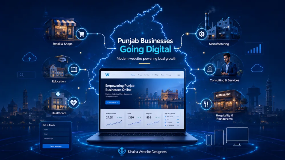 Illustration of Punjab businesses using websites and digital channels to reach customers